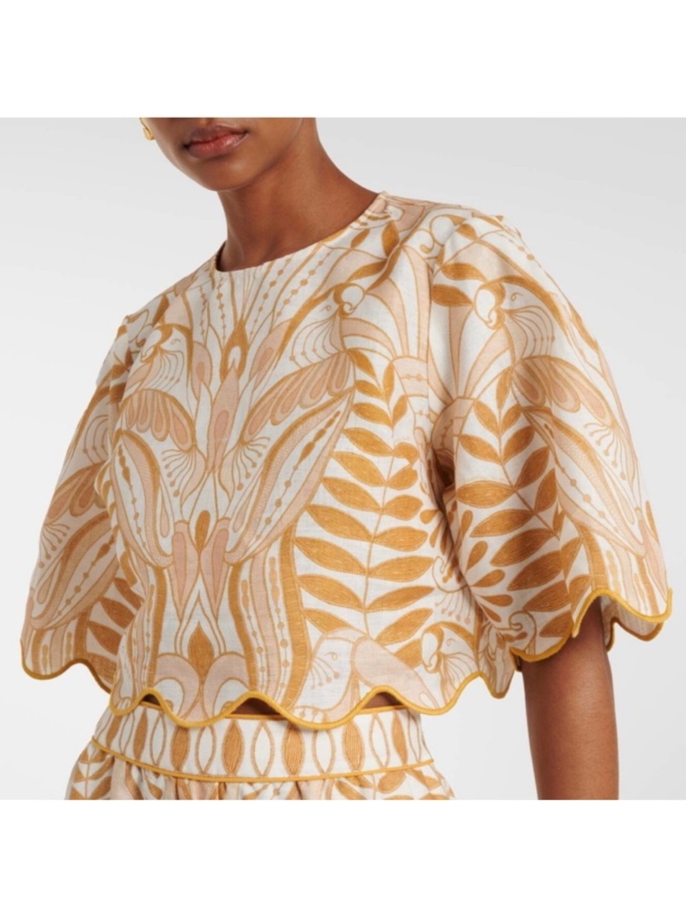 FARM RIO Off-White Lace Nature Euroflax ™ Premium Linen Blouse